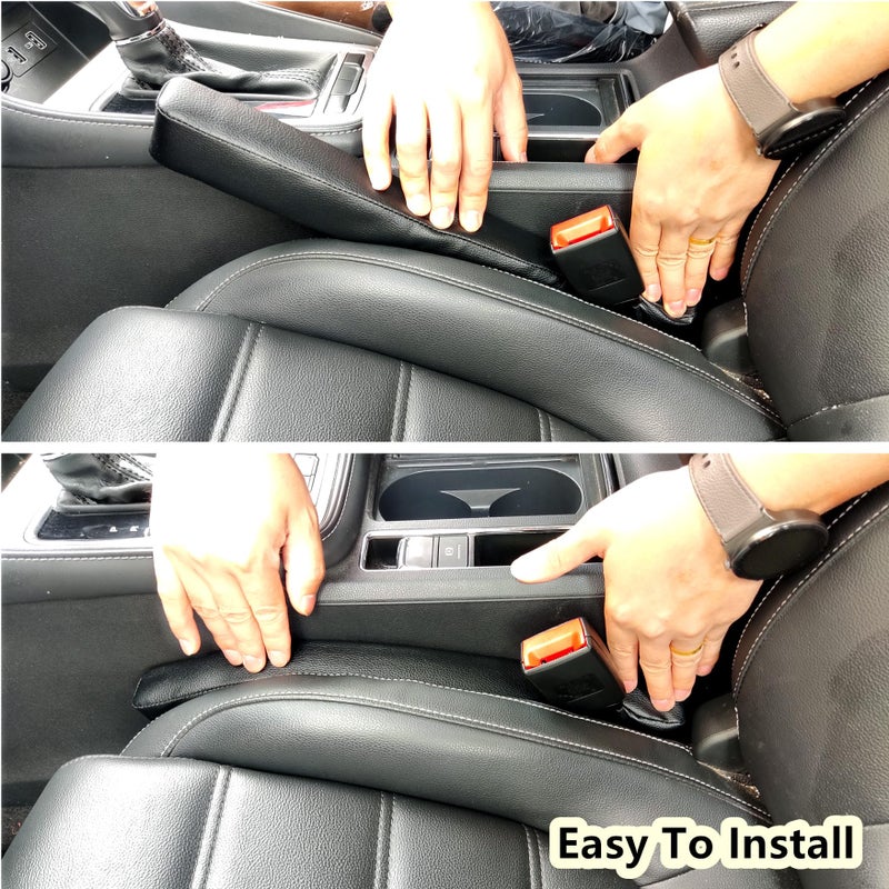 Wuzno Leather Car Seat Gap Filler  2 Pack No-Drop Seat Guard Universal Gap Stopper/Catcher to Fill The Gap Between Seat and Console Black Car Crevice Blocker Space Pad - Image 3